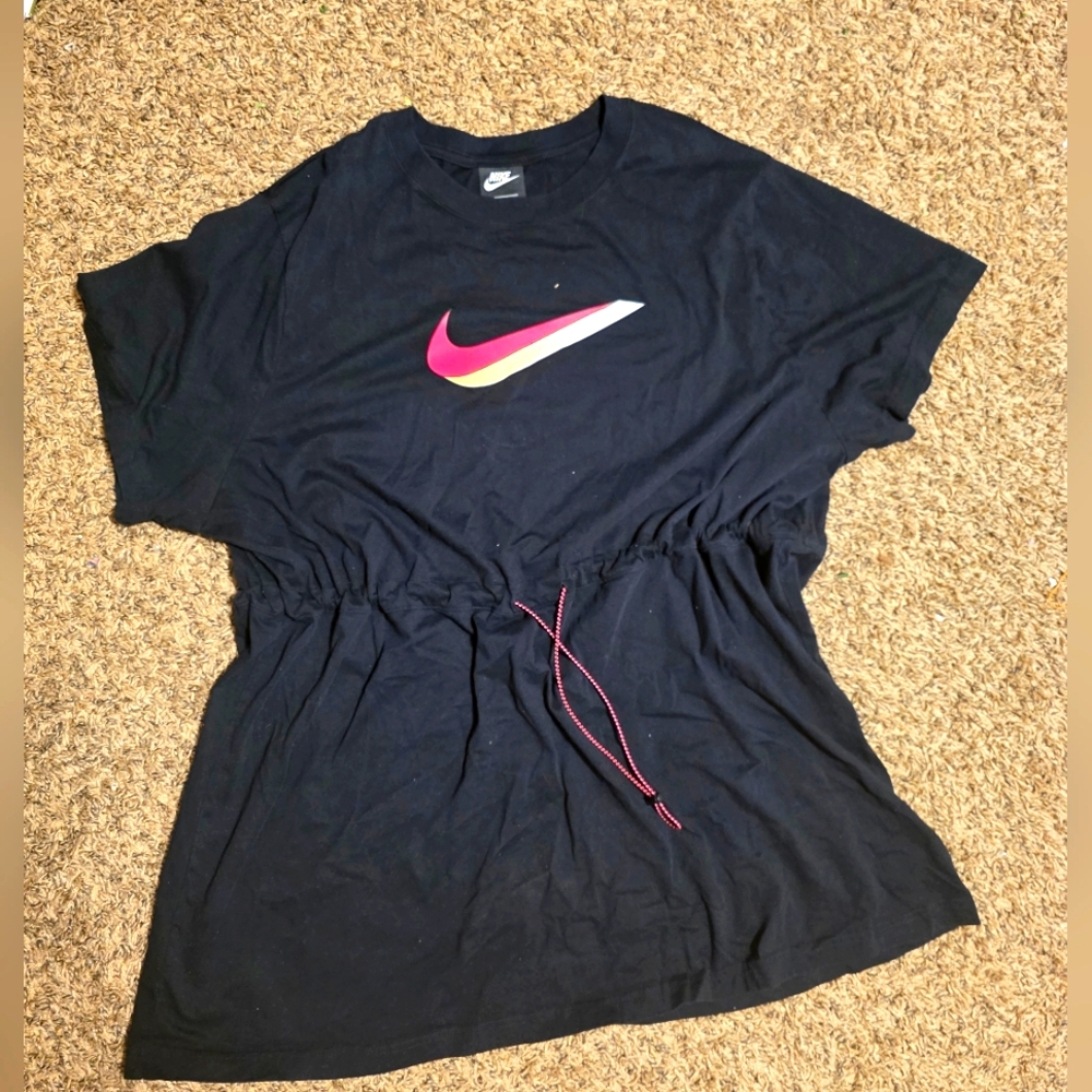 Nike Black T-Shirt Dress with Pink Swoosh